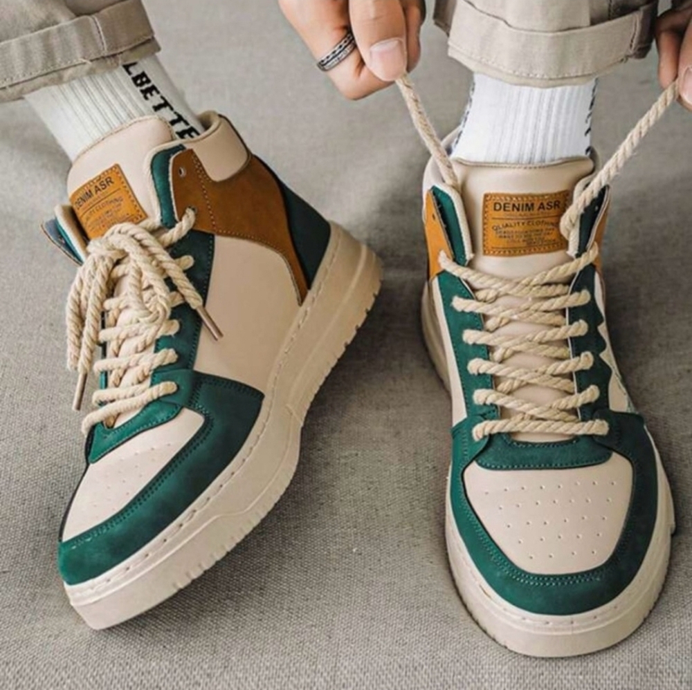 Men’s Cream and Green Sneaker Skate Shoes - Picture 2 of 8